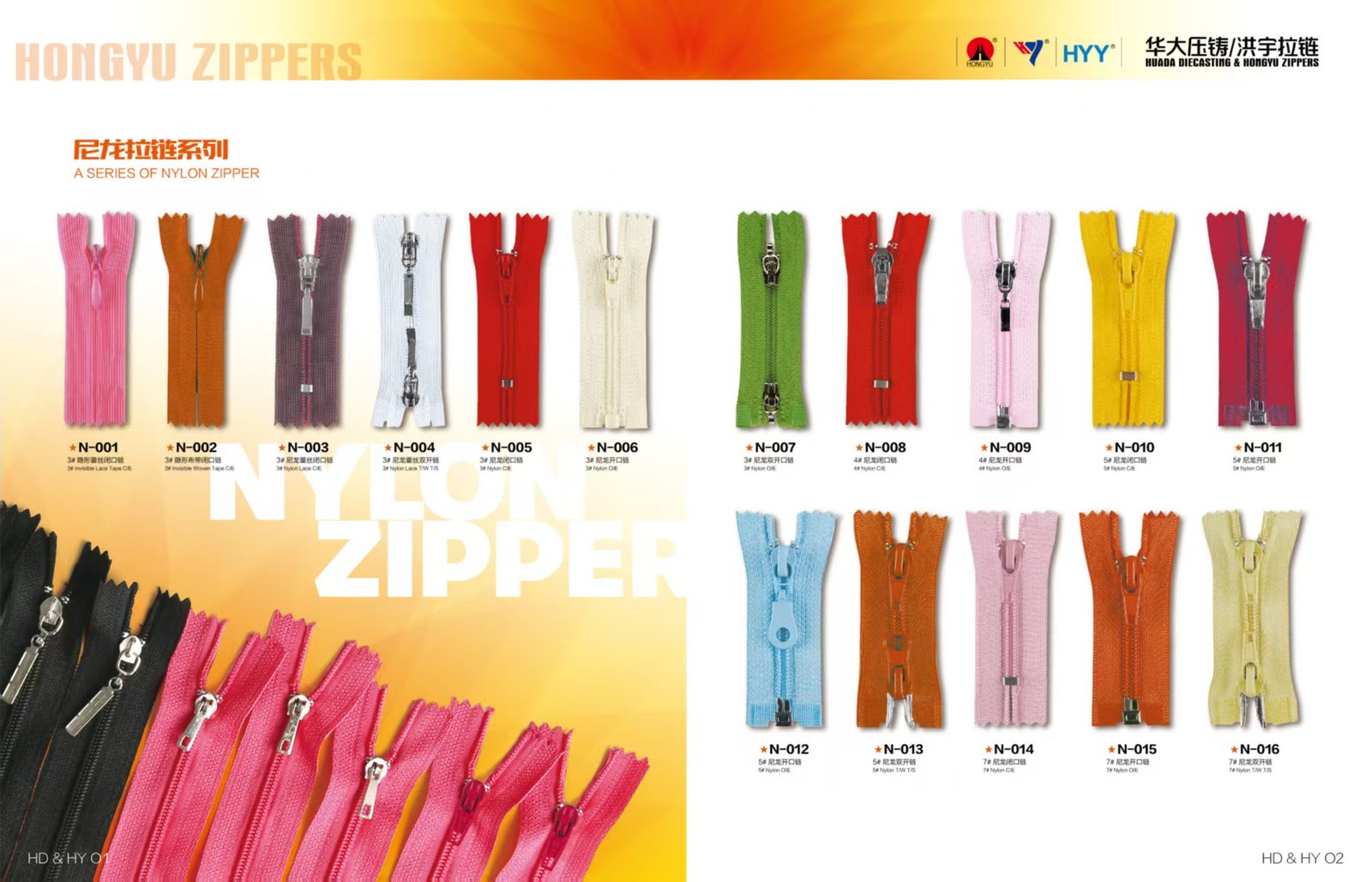 Nylon zippers for Фурнитура для одежды sourcing from Huada Die Casting & Hongyu Zippers