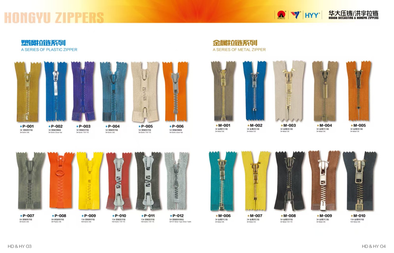 Metal zippers for Фурнитура для одежды sourcing from Huada Die Casting & Hongyu Zippers